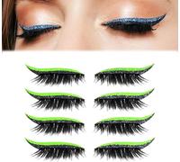 4 Pairs Lazy Eye Shadow Eyelash Patch, Colorful Eyeshadow and Lash Stickers for Eye Makeup, Reusable Eyeshadow & Eyelash Stickers for Eyes, Natural Eye Fake Lashes for Women's Make Up (Neon Green)