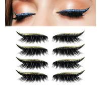 4 Pairs Lazy Eye Shadow Eyelash Patch, Colorful Eyeshadow and Lash Stickers, Reusable Self-Adhesive Eyelashes Instant Eyeshadow Tape Stickers, Natural Eye Fake Lashes for Women's Make Up (Gold)