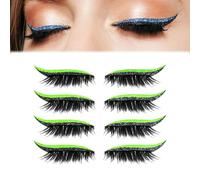 4 Pairs Lazy Eye Shadow Eyelash Patch, Colorful Eyeshadow and Lash Stickers, Reusable Self-Adhesive Eyelashes Instant Eyeshadow Tape Stickers, Natural Eye Fake Lashes for Women's Make Up (Neon Green)