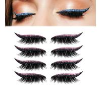 4 Pairs Lazy Eye Shadow Eyelash Patch, Colorful Eyeshadow and Lash Stickers, Reusable Self-Adhesive Eyelashes Instant Eyeshadow Tape Stickers, Natural Eye Fake Lashes for Women's Make Up (Pink)