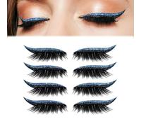 4 Pairs Lazy Eye Shadow Eyelash Patch, Colorful Eyeshadow and Lash Stickers, Reusable Self-Adhesive Eyelashes Instant Eyeshadow Tape Stickers, Natural Eye Fake Lashes for Women's Make Up (Blue)