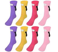 4 Pairs Magnetic Socks Novelty Socks for Kids and Women for Couples Friends Sisters Anniversary Birthday Boyfriend Husband Girlfriend Wife Family Members (Multicolored)