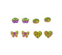 4 Pairs Mardi Gras Stud Earrings Set Cute Cartoon Mask Bowknot Heart Donut Shiny Acrylic Earrings Carnival Cosplay Party Jewelry, Acrylic, No Gemstone