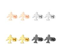 4 Pairs Minimalist Tiny Airplane Stud Earrings Stainless Steel Dainty Cute Aircraft Origami Plane Cloud Small Earrings for Women Men BFF Flight Attendant Aviation Traveler Hip Hop Fashion Jewelry, S