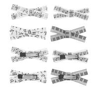 4 Pairs Music Note Bow Hair Clips with Piano Keyboard Design, White