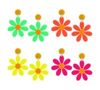 4 Pairs Neon Flower Earrings 70s 80s Earrings for Women Acrylic Statement Drop Earrings Retro Daisy Earrings Cute Floral Dangle Earrings Funky Earrings Neon Accessories for 80s Outfit Glow Party