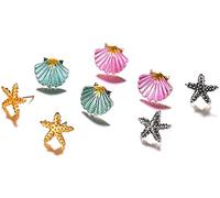 4 Pairs of Assorted Stud Earrings Boho Starfish Seashell Summer Beach Jewelry Durability