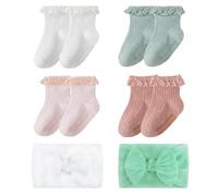 4 Pairs Of Baby Anti-Slip Socks And 2 Pieces Bow-Tie Headbands, Anti-Slip Design, Cotton Baby Socks, Sweet And Cute Short Socks.