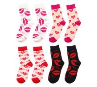 4 Pairs Of Comfortable And Breathable Cotton Socks, Love-Hearted And Greedy Prints, Simple And Fashionable, Cute Casual Socks For Girls, And Interesting Clothing Accessories.