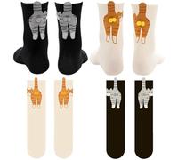 4 Pairs of Cute Breathable Cat Socks with Balls,Comfortable 3D Cat Sock with Fuzzy Ball,Mischievous Cute Socks for Women with Balls, Funny Socks Suitable for Giving to Women Who Love Cats Mothers