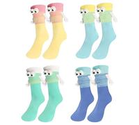 4 Pairs of Hand in Hand Magnetic Socks, Funny Magnetic Women's Socks with Hands Hold 35-38 39-42, Long Crew Colourful Magnet Hands Holding Socks Cotton, Cuddly Gifts for Children, Women, Couple,