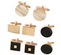 4 Pairs of Men's Cufflinks, Classic Color Cufflinks Set, Fashion Stripe Disc Square Rectangle Cufflink for Business Wedding Party（Gold）