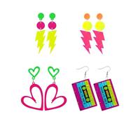 4 Pairs Of Neon Acrylic Earrings, Vintage Style Earrings, Personalized Fluorescent Thunder Pendants, Prom Party Wear Accessories.