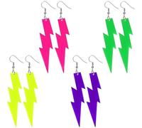 4 Pairs of Neon Earrings Flash, 80s 90s Earrings Women, Lightning Earring Colourful, Acrylic Colourful Vintage Neon Jewellery Accessories for Theme Party Costume Party Carnival (Green, Purple, Yellow