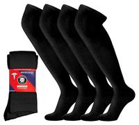 4 Pairs of Over The Knee Non-Binding Cotton Diabetic Neuropathy Socks (Black, Fits UK Shoe Size 9-10.5)