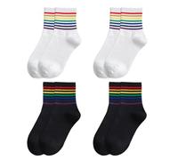 4 Pairs Of Rainbow Socks, Striped Tube Socks, Women'S Rainbow Striped Ankle Socks, Party Socks, Clothing Matching Socks