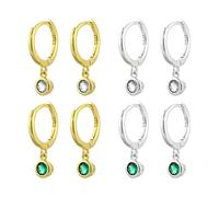 4 Pairs of Women's Earrings, Cubic Zirconia Earrings, Hypoallergenic Silver Earrings, Simple Earrings for Women, Suitable for Weddings and Anniversaries (Gold, Silver)