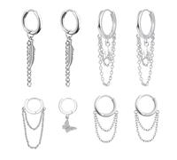 4 Pairs of Women's Hoop, Tassel Drop, Chain Hoop & Star Butterfly Earrings - Silver Fashion Earrings for Women & Girls