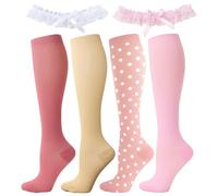 4 Pairs of Women's Socks and 2 Pieces of Leg Rings, Elastic Socks, Sports Compression Socks, Suitable for Cycling, Fitness, Skipping, Running