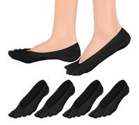 4 Pairs Orthopedic Toe Compression Socks, Toe Separator Socks for Women Soft Align Toe Socks for Bunion, Low Cut Liner Five Finger Socks for Women Size 6-9 (Black), Black, One Size