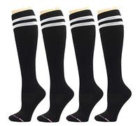 4 Pairs Pack Women's Dr. Motion Graduated Compression Knee High Socks (Solid All Black W/ Stripes)