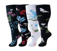 4 Pairs Plus Size Compression Socks for Women & Men, 20-30 mmHg Wide Calf Knee High Socks, Flight & Travel Support, Best for Circulation, Running, Nursing, Athletic Use
