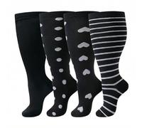 4 Pairs Plus Size Compression Socks for Women & Men, 20-30 mmHg Wide Calf Knee High Socks, Flight & Travel Support, Best for Circulation, Running, Nursing, Athletic Use