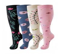 4 Pairs Plus Size Compression Socks for Women & Men, 20-30 mmHg Wide Calf Knee High Socks, Flight & Travel Support, Best for Circulation, Running, Nursing, Athletic Use