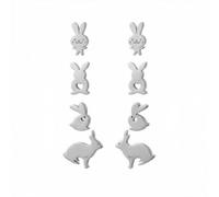 4 Pairs Rabbit Bunny Tiny Small Stud Earrings for Women Daughter Cartilage Stainless Steel Cute Animal Pet Tragus Studs Earring Fashion Minimalist Spring Easter Birthday Christmas Jewelry Set, S