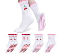 4 Pairs Reformer Pilates Socks Non-Slip Grippy Socks, Breathable & Cute Embroidery Design, Perfect for Yoga, Pilates, Barre, and Home Use