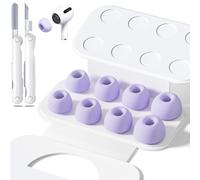 4 Pairs Replacement Ear Tips for AirPods Pro 1/2 with Hole for Noise Reduction, Silicone Earplugs for AirPods Pro with Cleaning Set & Portable Storage Box, (XS/S/M/L) Purple