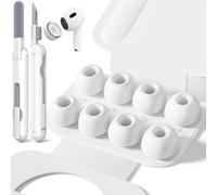 4 Pairs Replacement Ear Tips for AirPods Pro 1/2 with Hole for Noise Reduction, Silicone Earplugs for AirPods Pro with Cleaning Set & Portable Storage Box, (XS/S/M/L) White