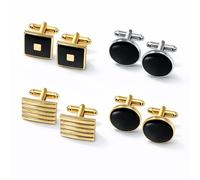 4 Pairs Silver & Gold Cufflinks for Men Metal Classic Tone Men's Cuff Links with Bullet Back Closure Tuxedo Studs and Cufflinks Set for Wedding Business and Formal Events Male Gifts, 0.74 Inches, Zinc