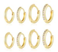4 Pairs Small Gold Hoop Earrings for Women - Surgical Steel Stackable Set, Tiny Dainty Cartilage Hoops with CZ, Everyday Minimalist Jewelry for Multiple Piercings