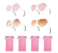 4 Pairs Small Size Colored Retro Round Sunglasses, Fancy Hippy Heart Shaped Glasses, Metal Circle Frames Pink Sunglasses with Storage Bags, Funky Rose Gold Frame Gradient Glasses for Festival Party