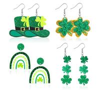 4 Pairs St Patrick's Day Earrings for Women Irish Shamrock Dangle Earrings Green Clover Hat Lucky Acrylic Shamrock Earrings for Women Cute St Patrick's Day Accessories Festival Jewelry Gift