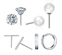 4 Pairs Sterling Silver Hoop Hypoallergenic Tiny Stud Earrings Set Piercing for Women Girls