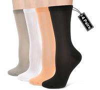 4 Pairs Summer Compression Socks for Women Circulation 15-20 mmHg Lightweight Thin Athletic Mid Calf Crew Socks, Black/White/Grey/Pastel Orange, S/M