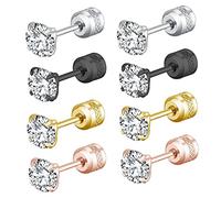 4 Pairs Surgical Steel Stud Earrings,Hypoallergenic Double Round 316L Stainless Steel Double Round Cubic Zirconia Screw Backs Stud Earrings for Women Men Boys & Girls (Pack 2) (4 Pack-5mm)