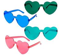 4 Pairs Teal Green Pink Heart Sunglasses Valentine's Day Hen Party Halloween No Clear Plastic Frame Rave