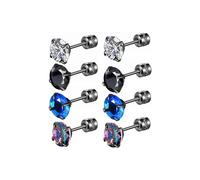 4 Pairs Titanium Screw Back Surgical Stainless Steel Stud Earrings for Women Men,Rainbow 5A Cubic Zirconia Studs Double Side Earrings 6mm