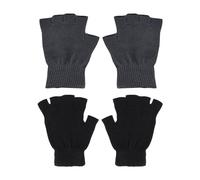 4 Pairs Unisex Warm Half Finger Gloves Stretchy Knit Gloves Mitten Winter Fingerless Gloves Cold Weather Driving Gloves for Women Men Black Grey