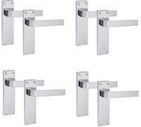 4 Pairs Victorian Straight Delta Handle Latch Internal Door Handles, Silver Polished Chrome, 150mm X 40mm Backplate - Golden Grace