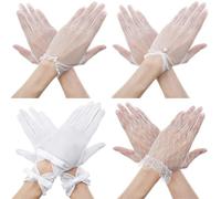 4 Pairs White Lace Gloves, White Glove in 4 Styles Suited for Wedding, Opera, Costume, Tea Party Gloves for Women, Elegant Vintage Short Satin Glove