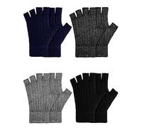 4 Pairs Winter Fingerless Gloves Half Finger Knit Fingerless Gloves for Women Men Warm Stretchy Mittens for Winter(Black, Dark Blue, Dark Gray, Light Gray)