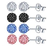 4 Pairs Women Sterling Silver Studs Sparkly Crystal Disco Ball Stud Earrings Set