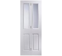 4 Panel 2 Lite Clear Glazed Contemporary White Woodgrain Effect Internal Folding Bi-Fold Door Set, (H)1950mm (W)750mm