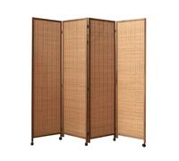 4-Panel Bamboo Folding Room Divider with Rolling Base Portablefor Temporary Walls/Bedroom/Living Room/Hospital (67x20in)