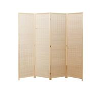 4 Panel Bamboo Room Divider, Freestanding Privacy Screen for Home Office. Smooth Reversible Hinges. Solid Wood Frame Partition to Block View & Decorate Small Spaces in Bedroom or Living Room