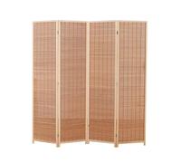 4 Panel Bamboo Room Divider, Freestanding Privacy Screen for Home Office. Smooth Reversible Hinges. Solid Wood Frame Partition to Block View & Decorate Small Spaces in Bedroom or Living Room